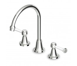 Agorà Classic Basin Set with White Ceramic Lever handles and High Spout