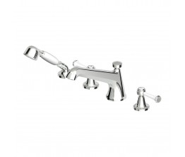 Agorà Classic Hob Mount Bath Set with White Ceramic Lever Handles