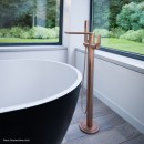 Synergii Freestanding Bath Mixer with Handshower_Hero_Brushed Rose Gold